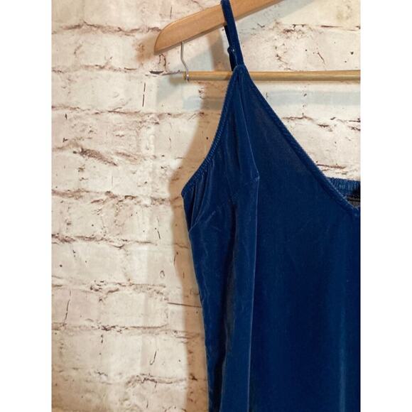 Old Navy Maxi Dress Womens Medium Teal Blue Velvet Side Slit Smocked‎ Stretch - Picture 6 of 15